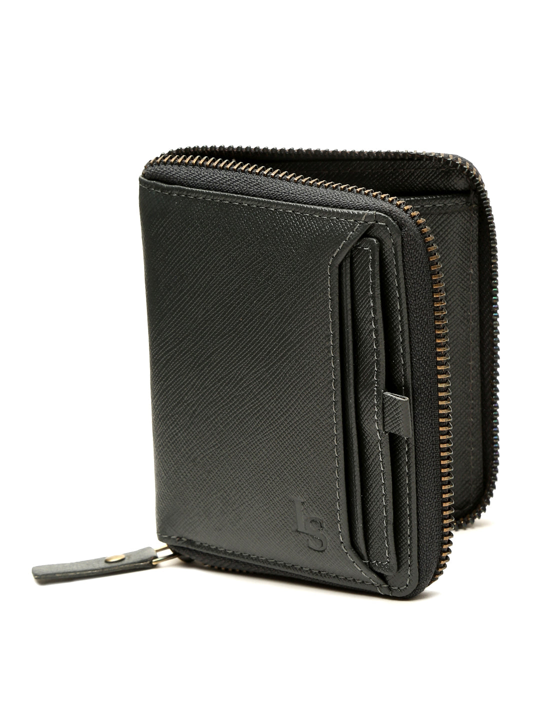 Ash Grey Italian Zipper Saffiano Leather Wallet