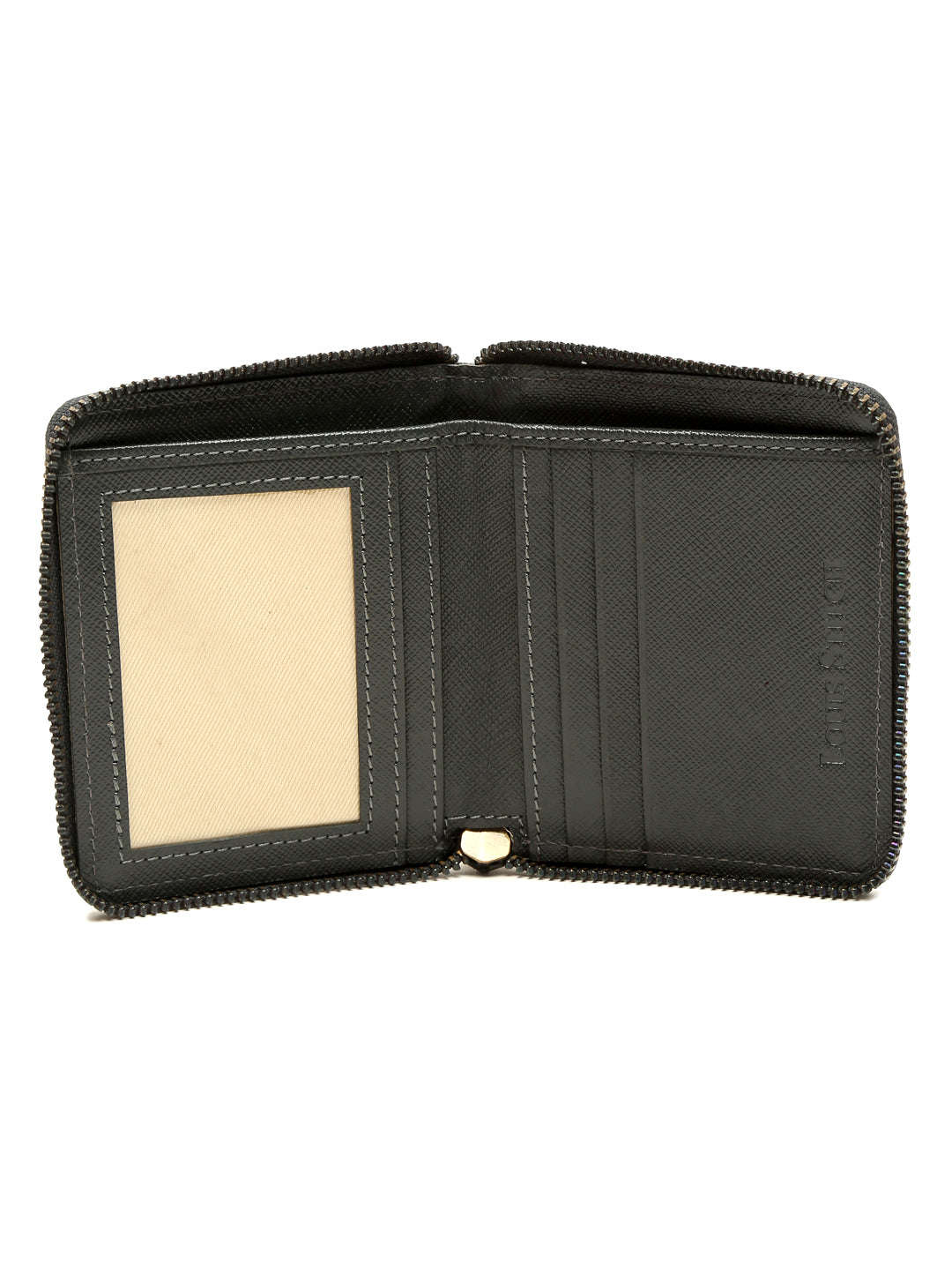 Ash Grey Italian Zipper Saffiano Leather Wallet