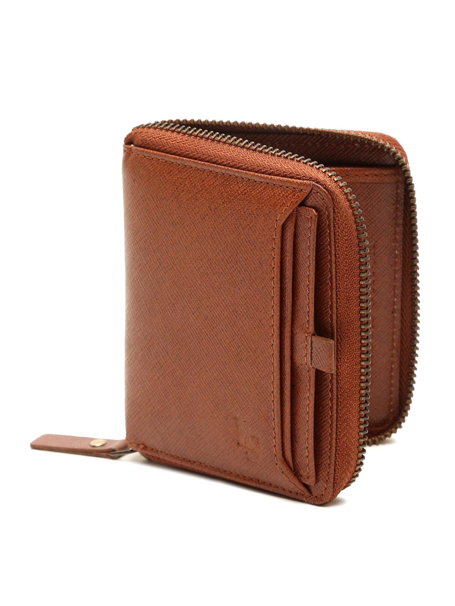 Russet Tan Italian Zipper Saffiano Leather Wallet