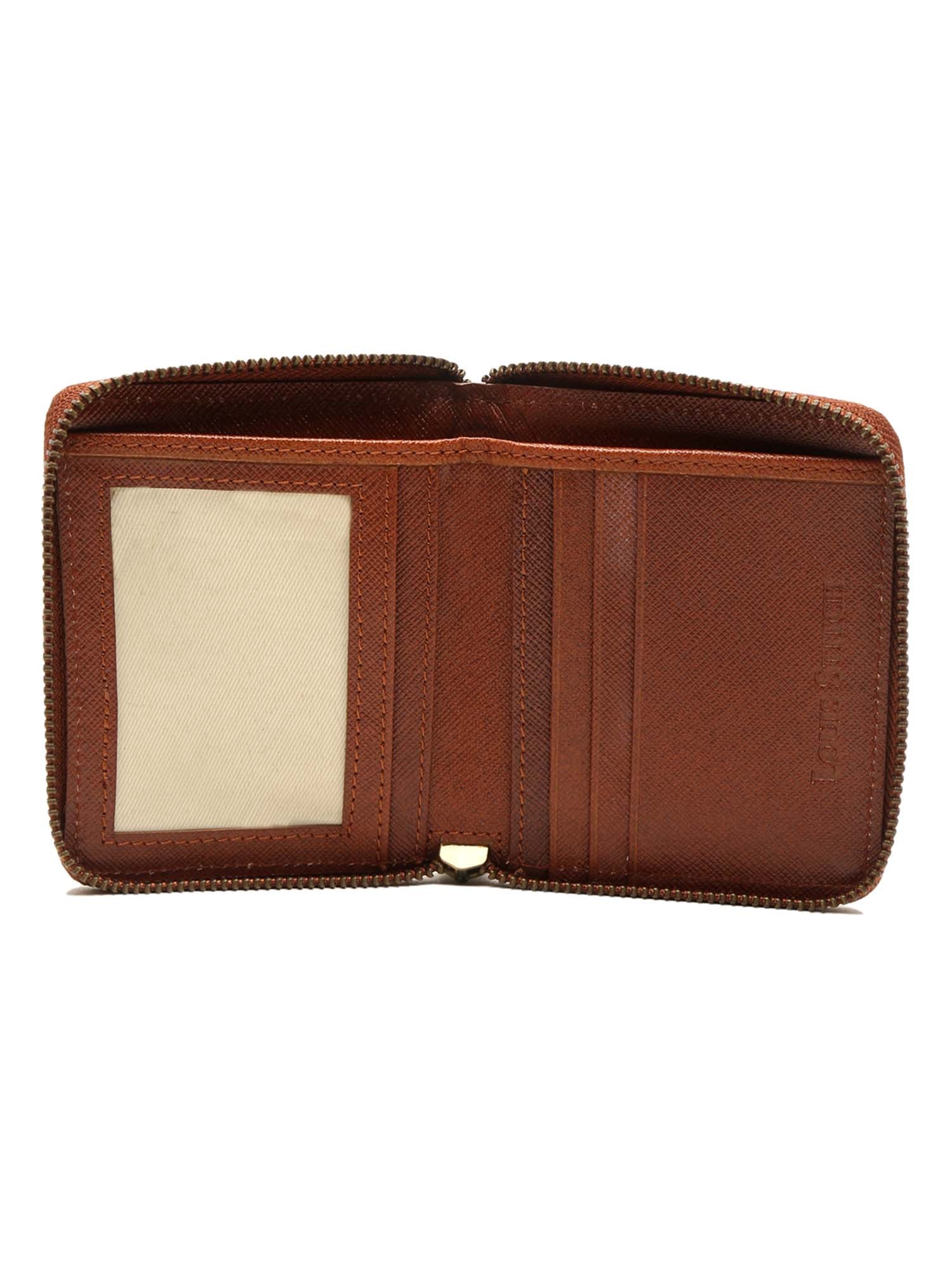 Russet Tan Italian Zipper Saffiano Leather Wallet