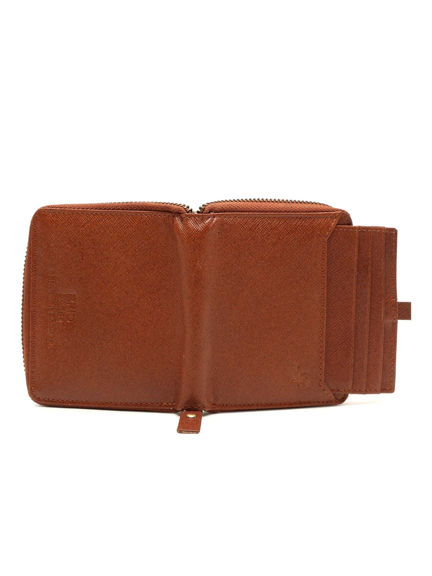 Russet Tan Italian Zipper Saffiano Leather Wallet